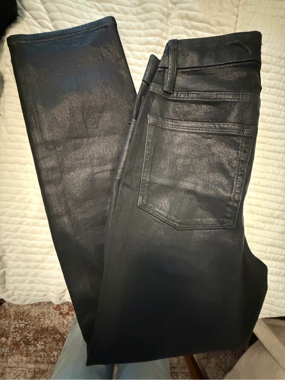 Good American Black Women's Faux-Leather Jeans Straight Leg